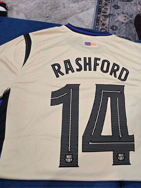Rashford #14 FC Barcelona Soccer Jersey in Cream and Black